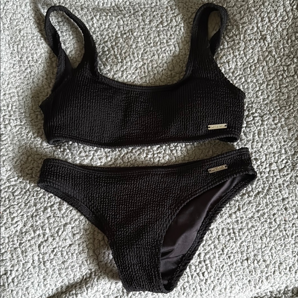 Elegant Black Textured Bikini Set